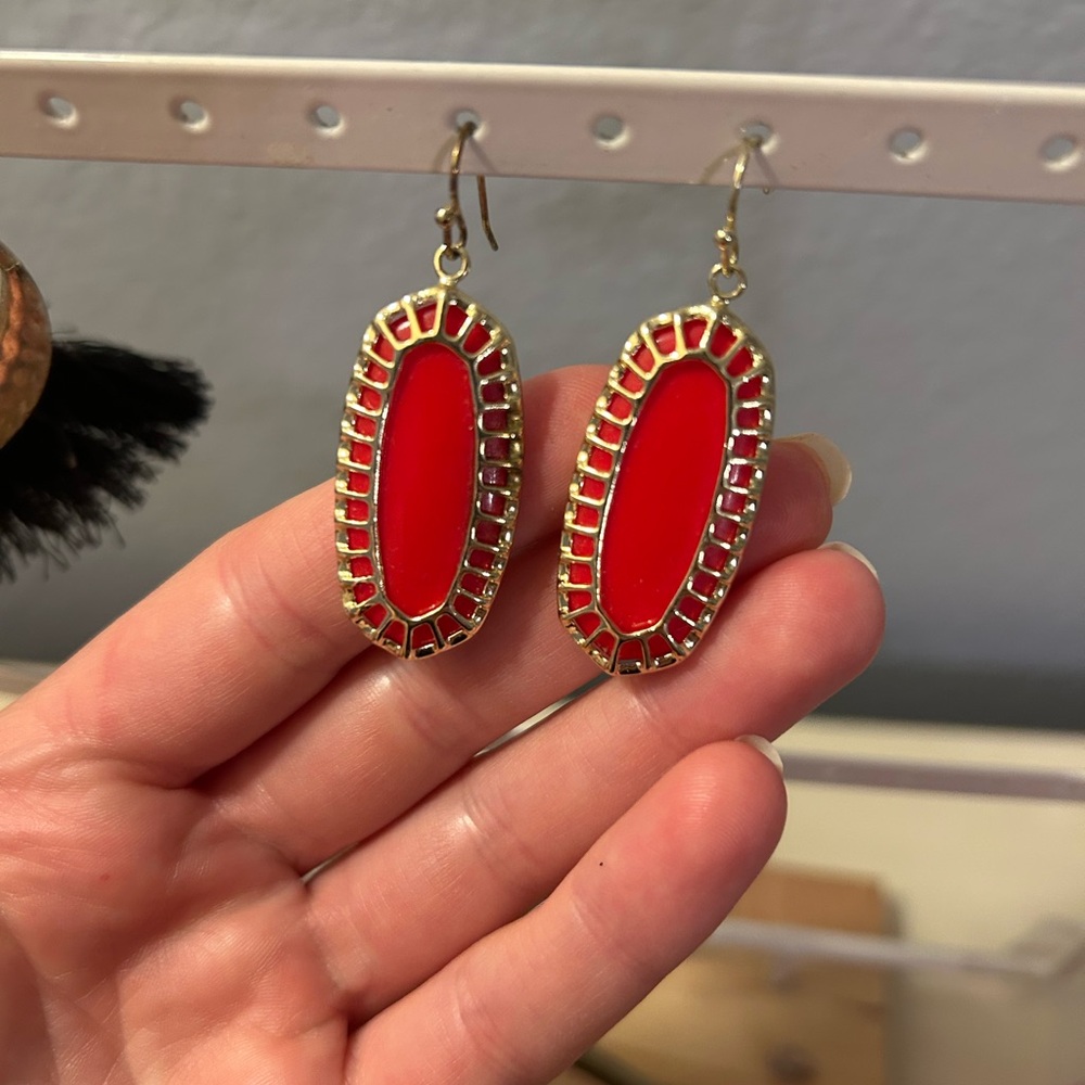 Gold and Red Dangle Earrings